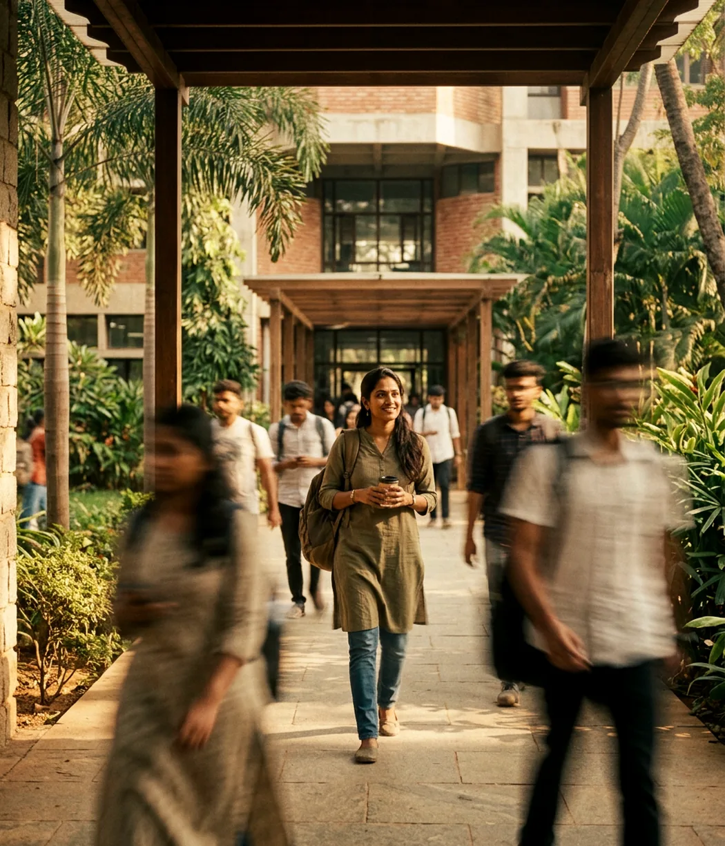 Learners walking into campus for the Saturday Lab on a sunny morning