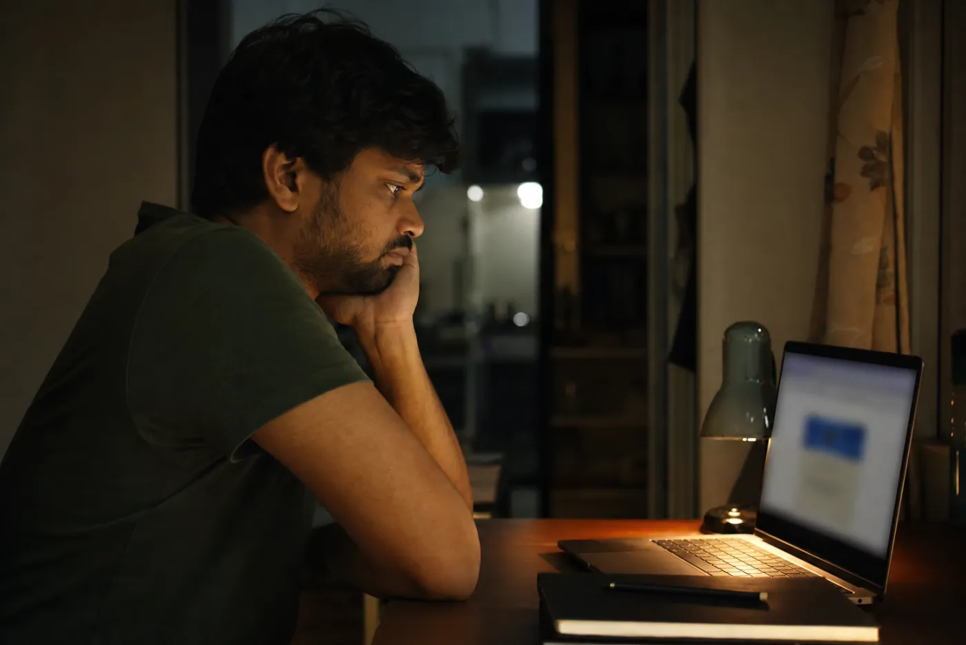 A working professional watching AI tutorials alone at home without building anything
