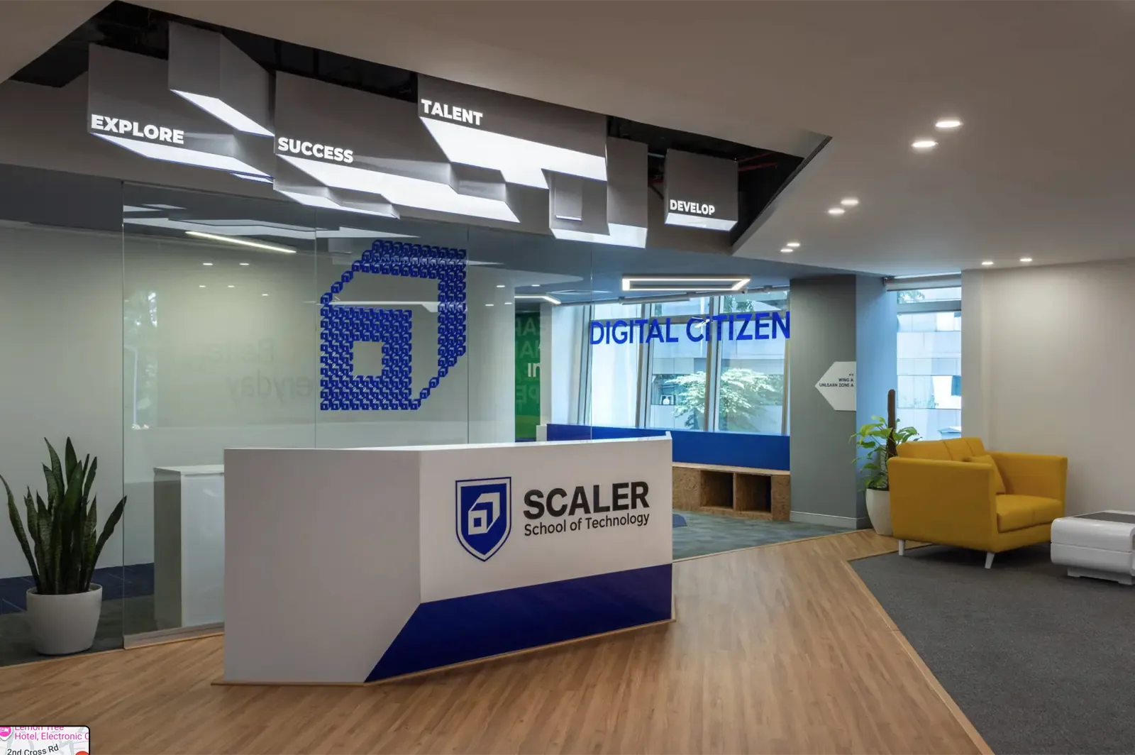 The reception at the Scaler campus, Electronic City, Bengaluru