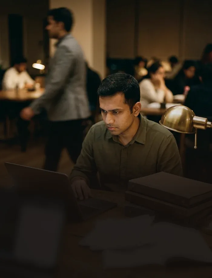 A learner building his own AI assistant at a desk