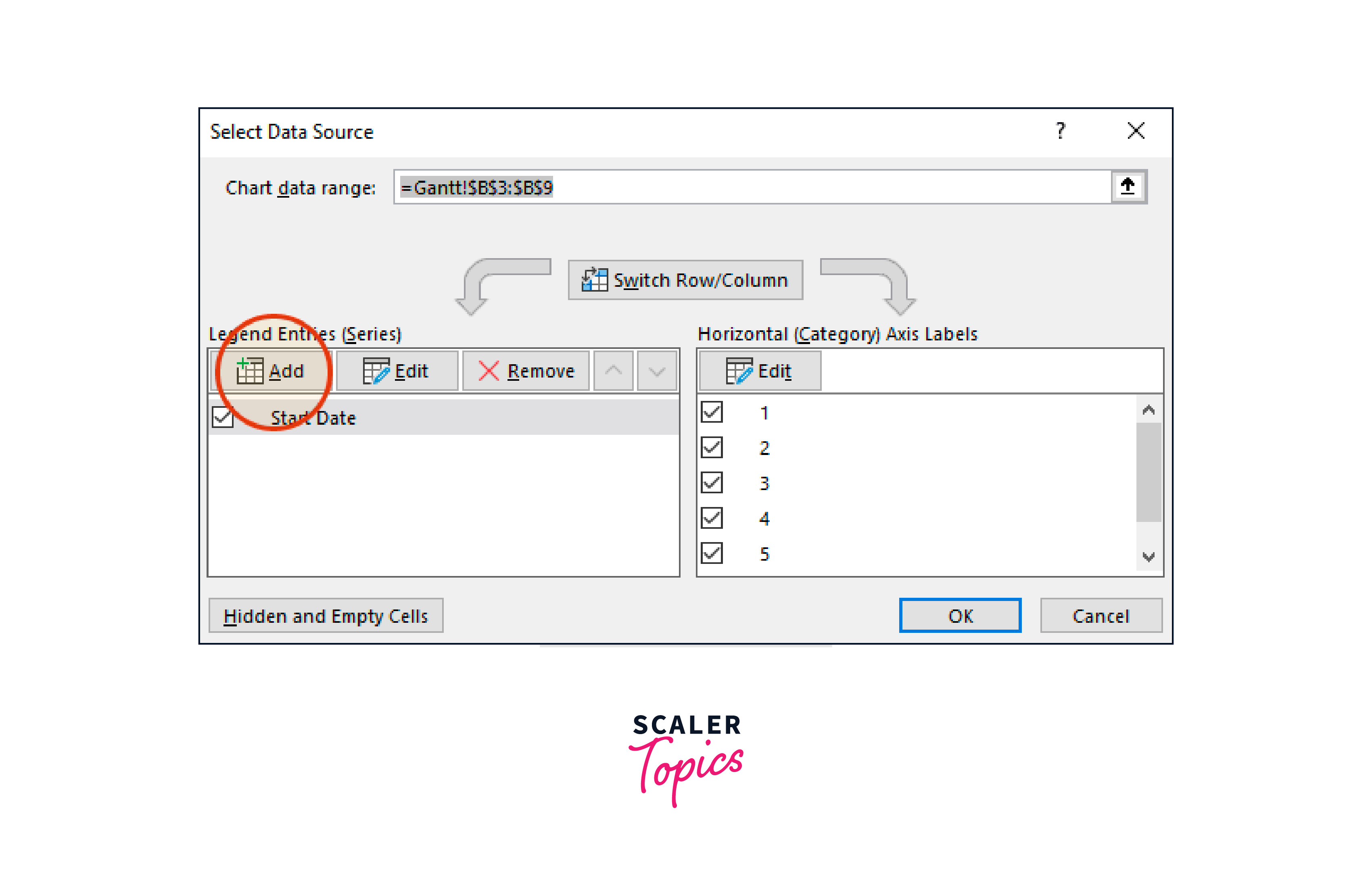 Edit Series window in excel