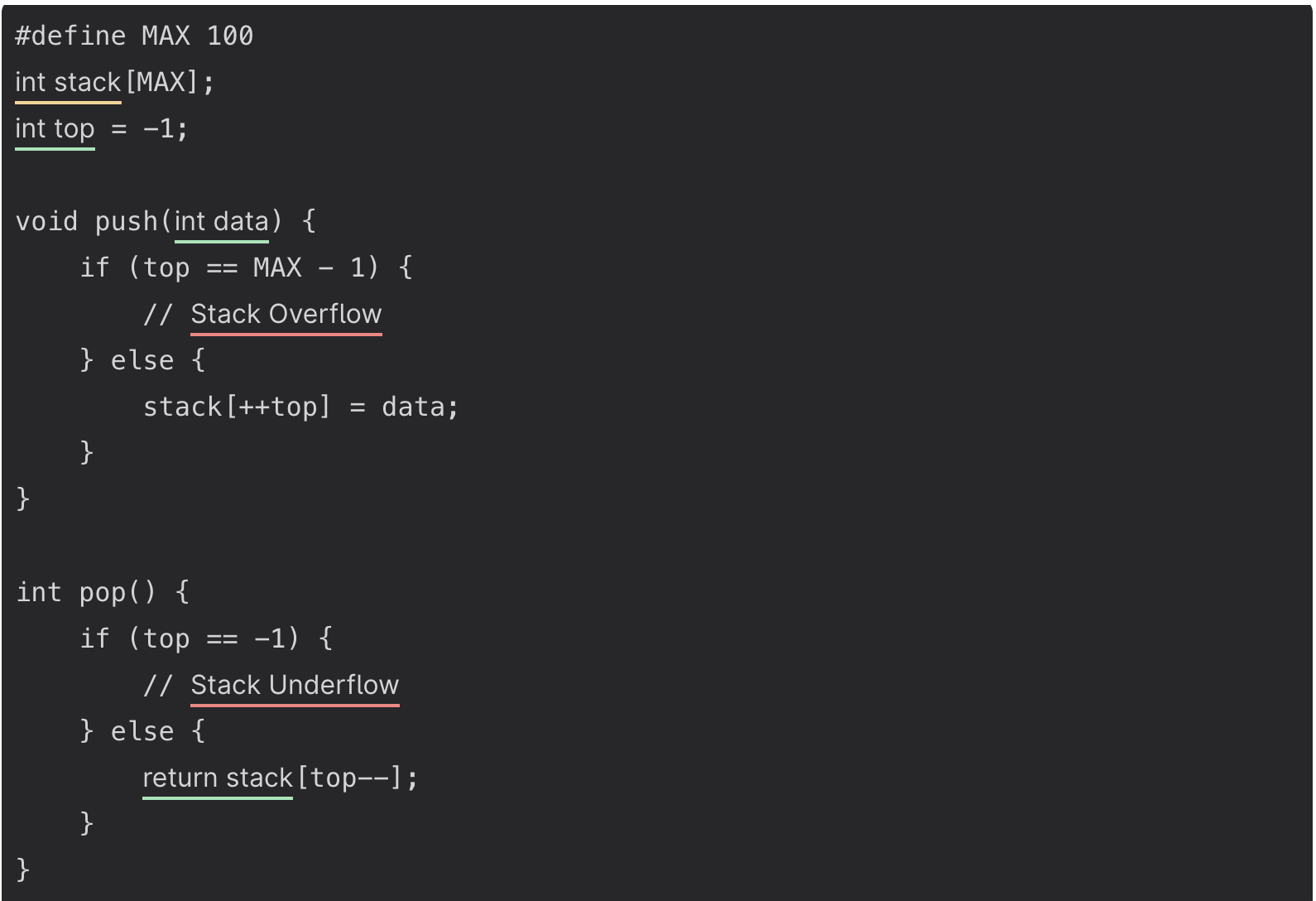 stack implementation in c