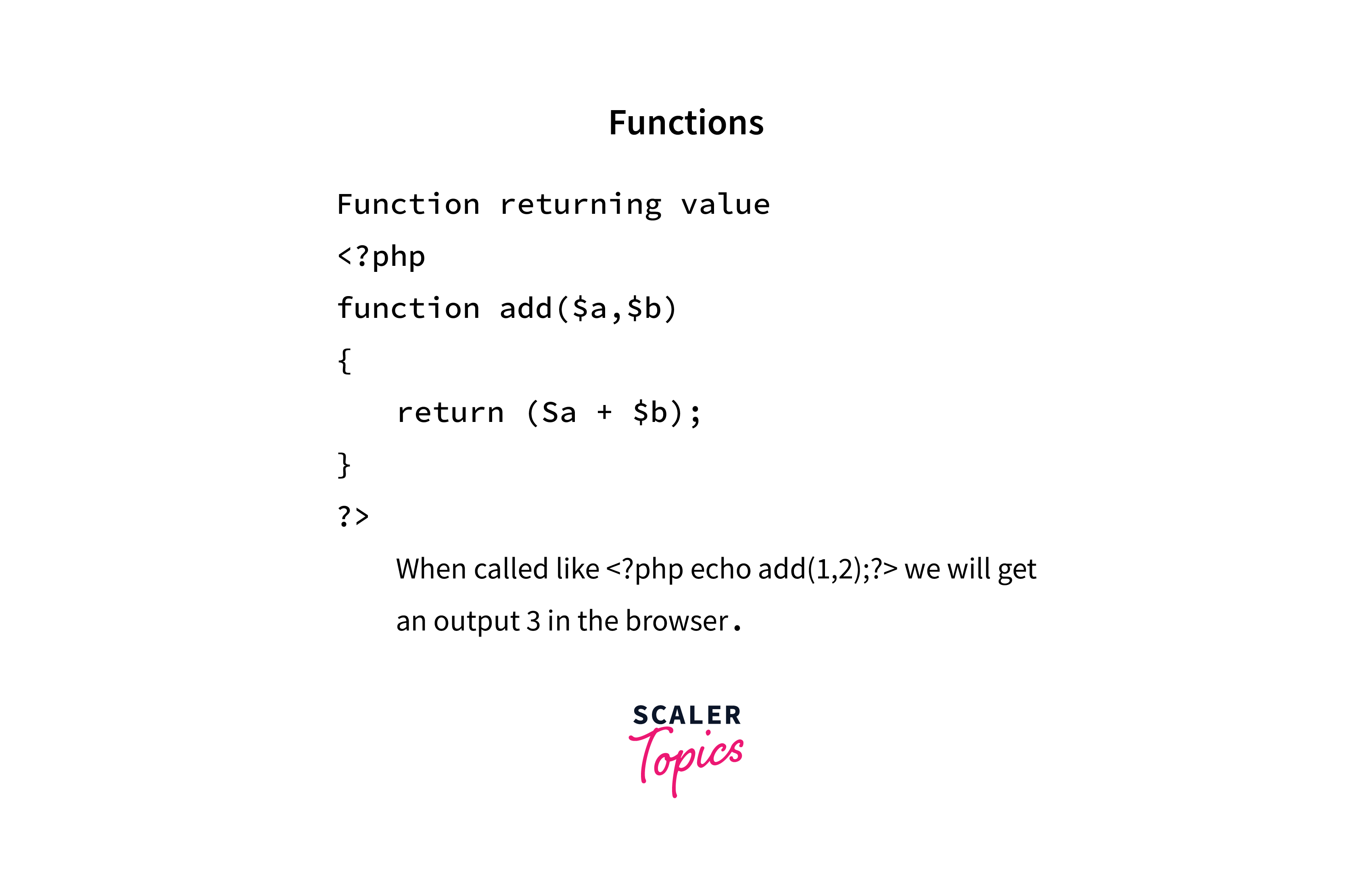 example of function returning values in php