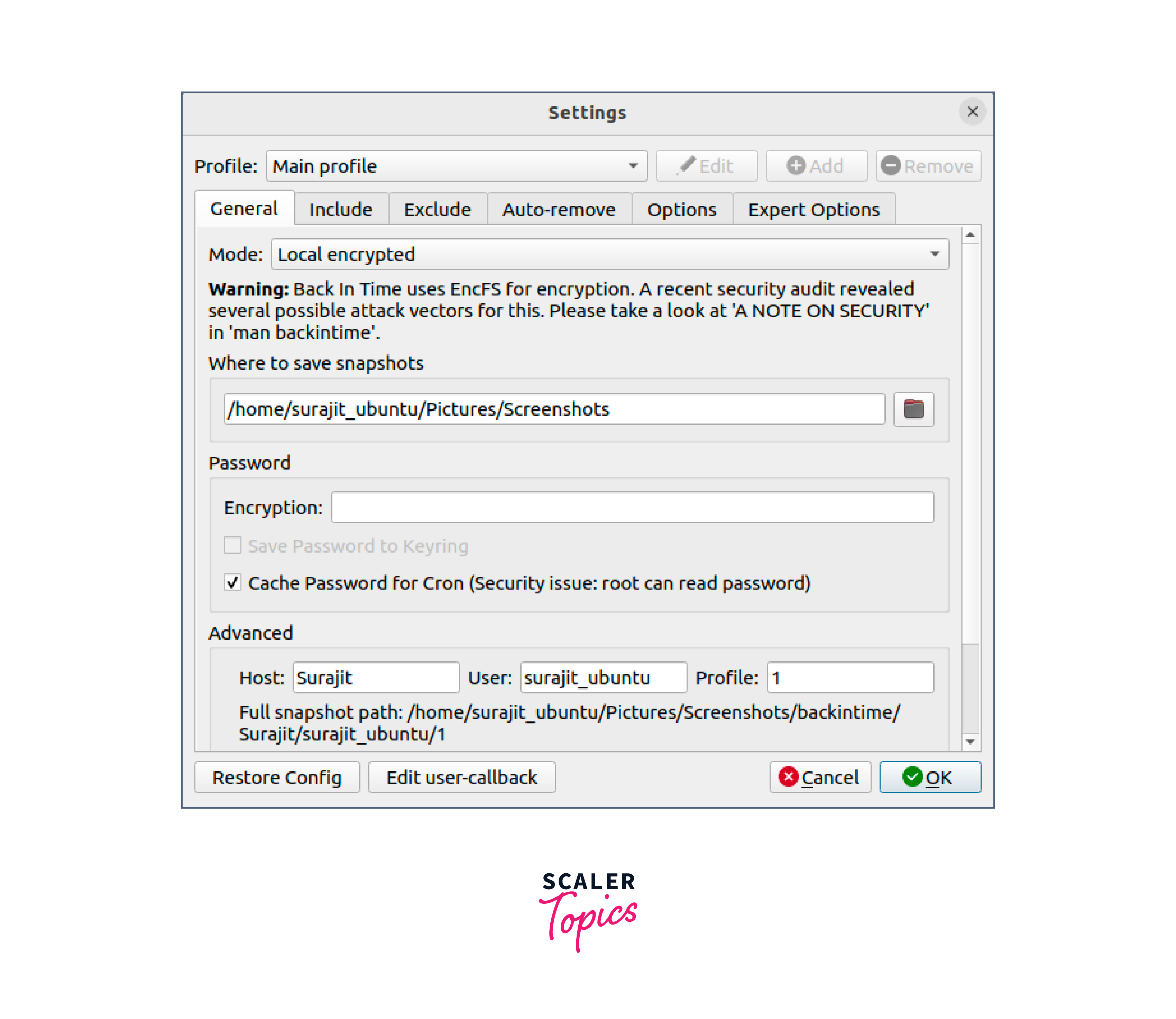 interface of backintime