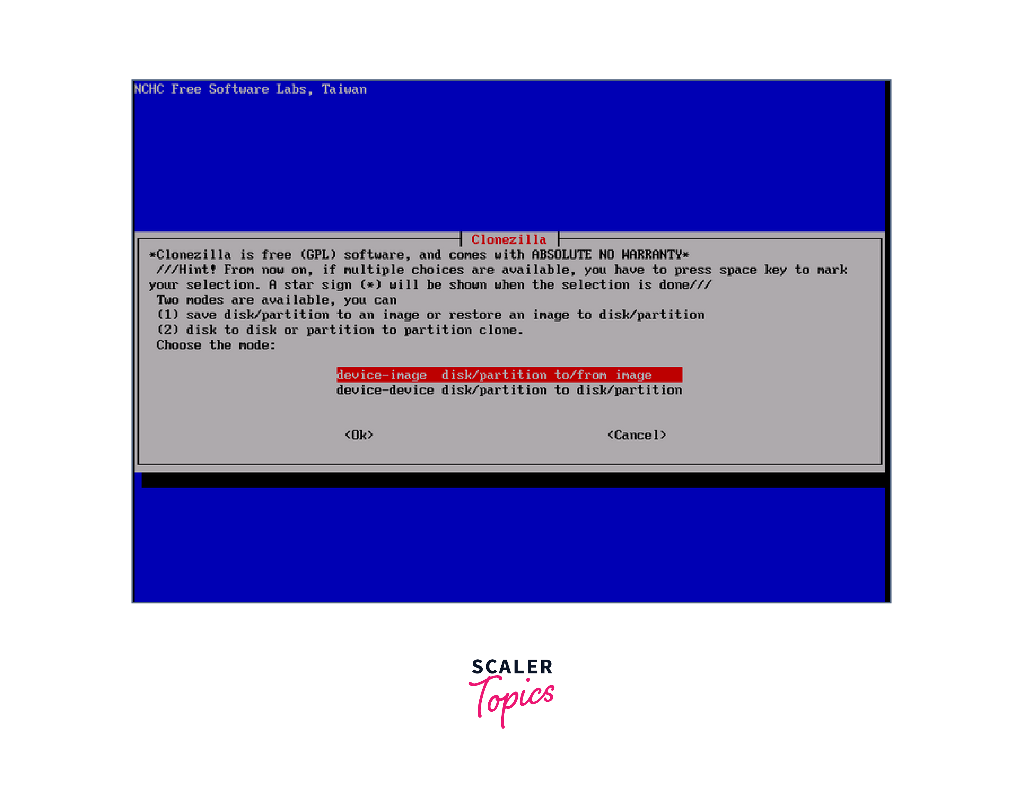 interface of clonezilla