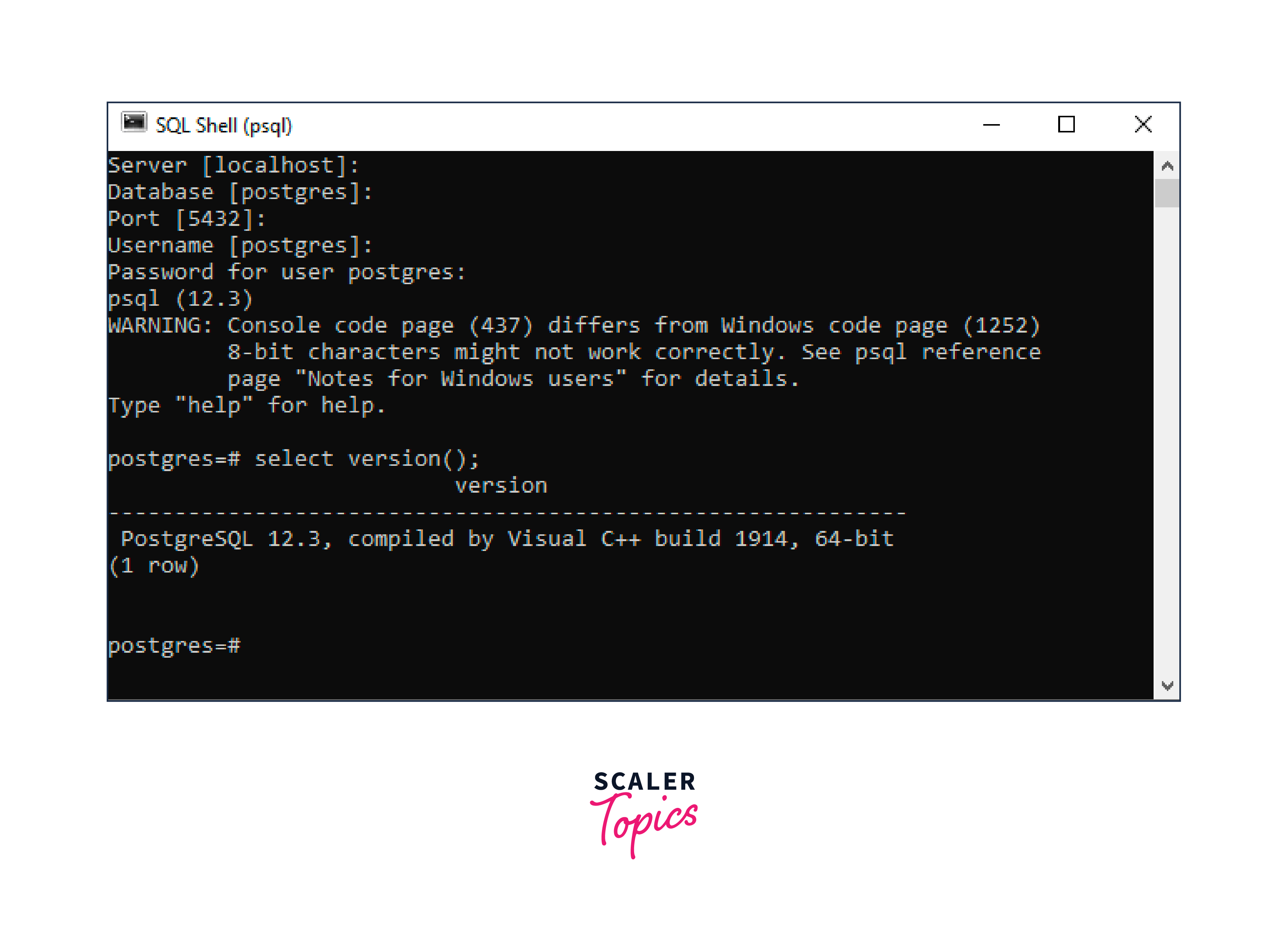 output of SELECT version program on windows