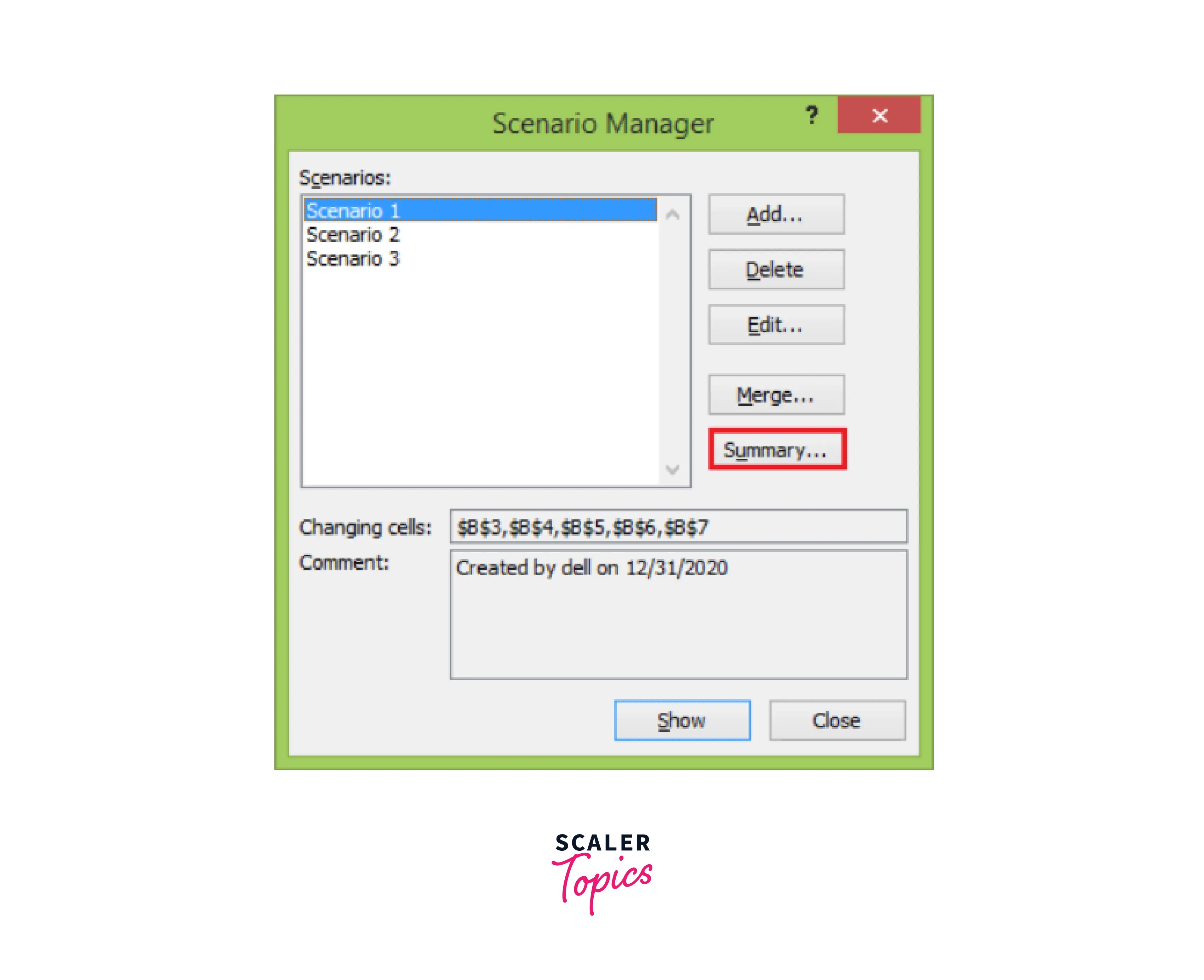 scenario manager dialog box