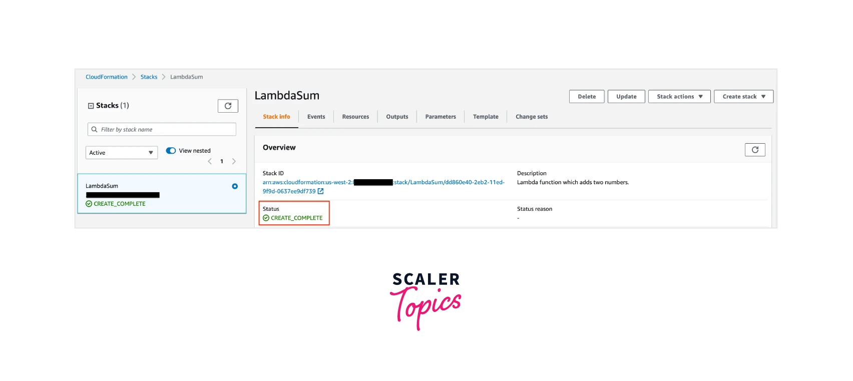 selecting-lambdasum-stack-on-cloudformation-page