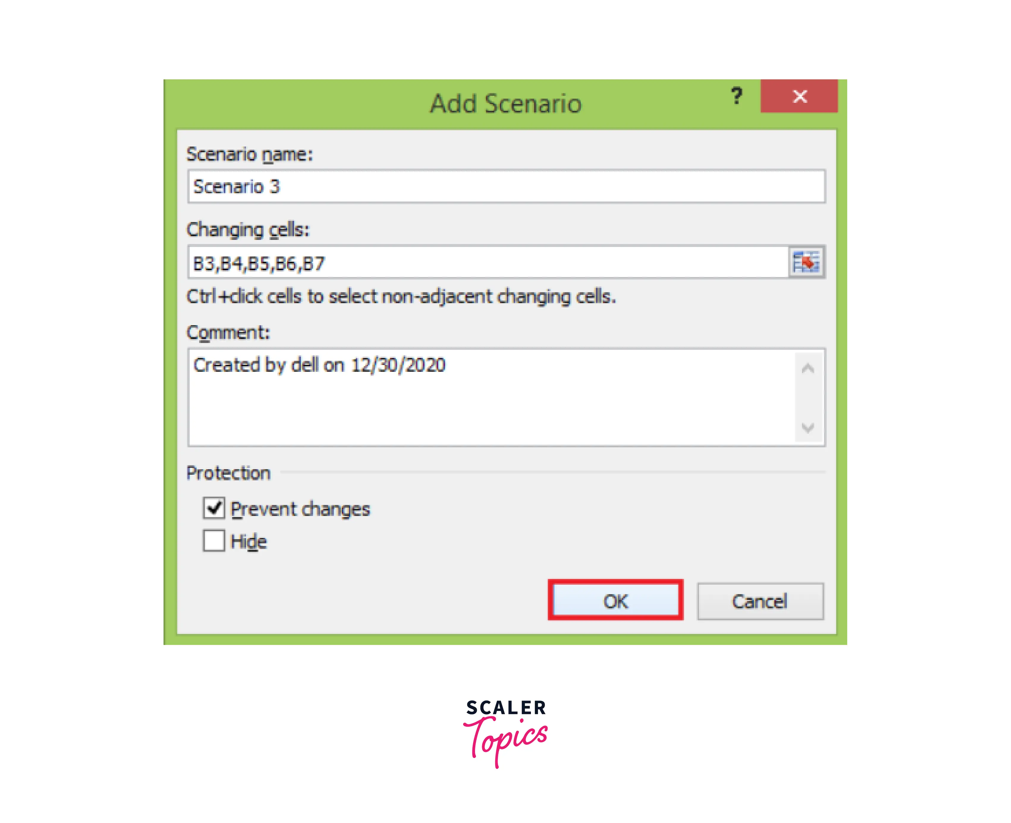 selecting prevent changes
