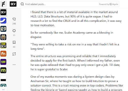 Student Experience on dev.to