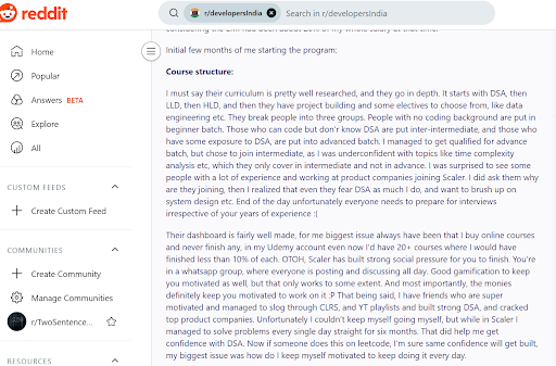 Student experiences on Reddit