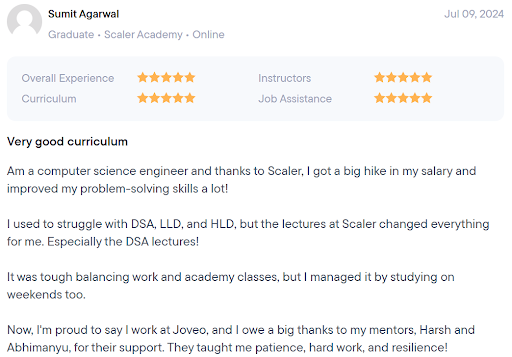 Working Professional Testimonial